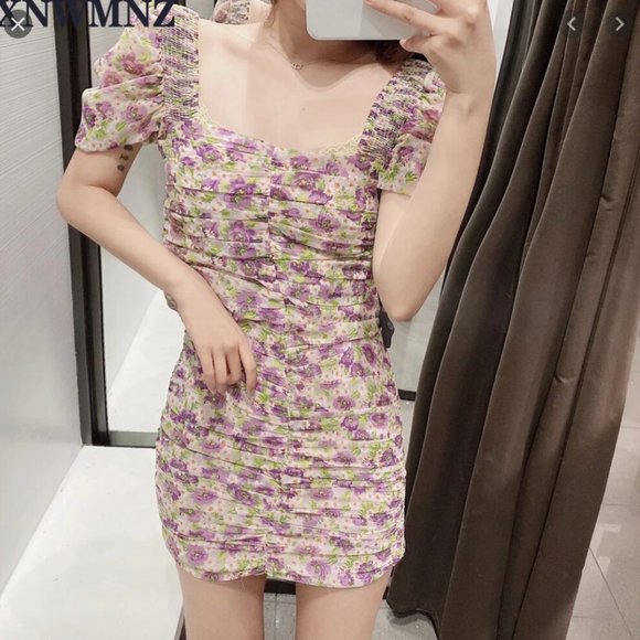 ZARA PRINTED DRAPED DRESS TRF MAUVE - Picture 13 of 14